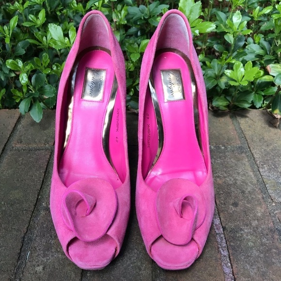 TOPSHOP Pink Rosette open toe Suede BarbieCore stiletto heel Size 9.5 EU Size 40 - Picture 4 of 16